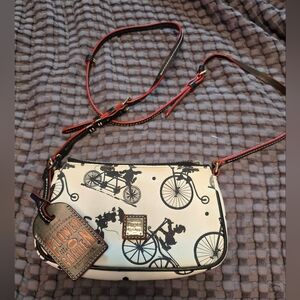 Dooney & Bourke White and Black Crossbody Bag with Bicycle Print